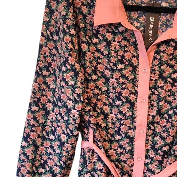Allegra K Women's Navy Floral Collared Shirt Dress Size L NWT - Picture 4 of 7